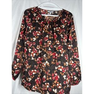 Croft & Barrow Women's Floral Blouse Long-Sleeve‎ Size Large Brown